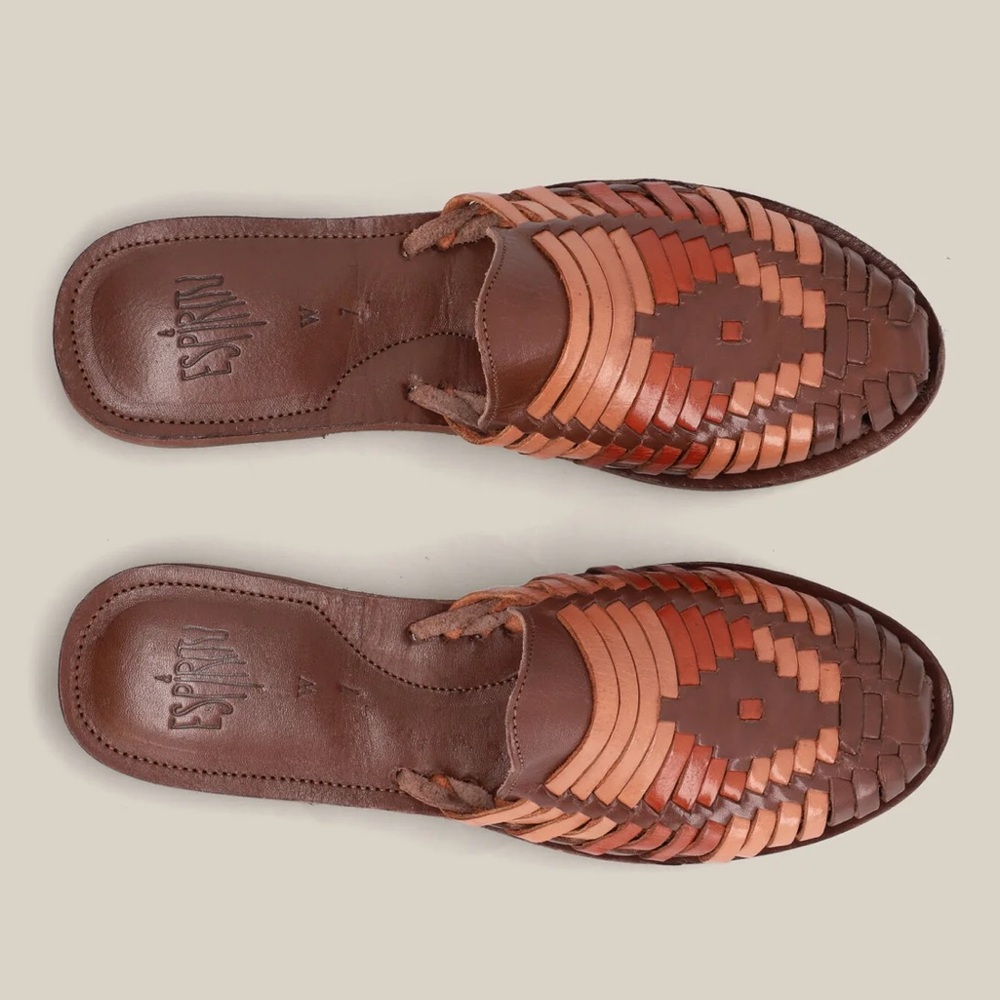 Spirit Woven Leather Mules in Brown and Tan